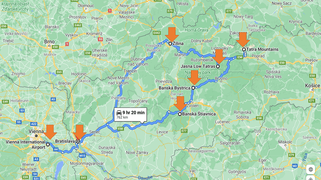 mapa_Eslovaquia_en_coche_de_alquiler